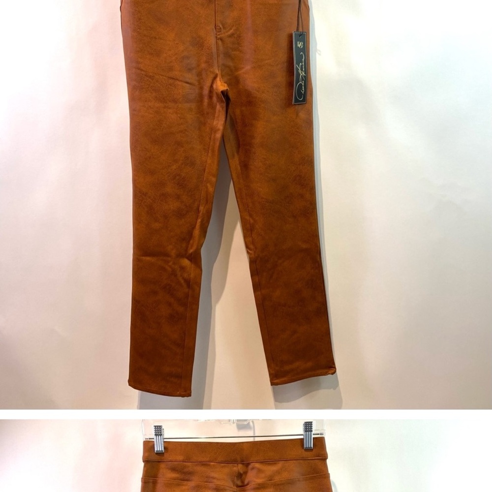 DG2 Diane Gilman Womens Pant Coated Knit Pull On Slim Pumpkin Pie Faux Leather S